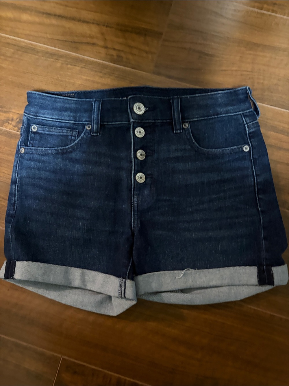 American Eagle Outfitters Dark Indigo Button-Fly Denim Shorts